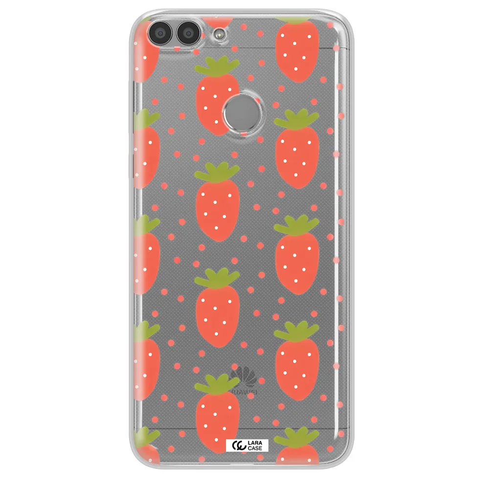 a pattern of strawberries on a white background Huawei P Smart 2017 Clear TPU Case