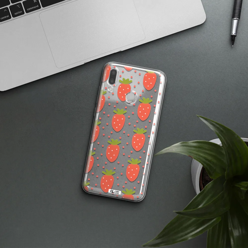 a pattern of strawberries on a white background Huawei P Smart 2019 Clear TPU Case