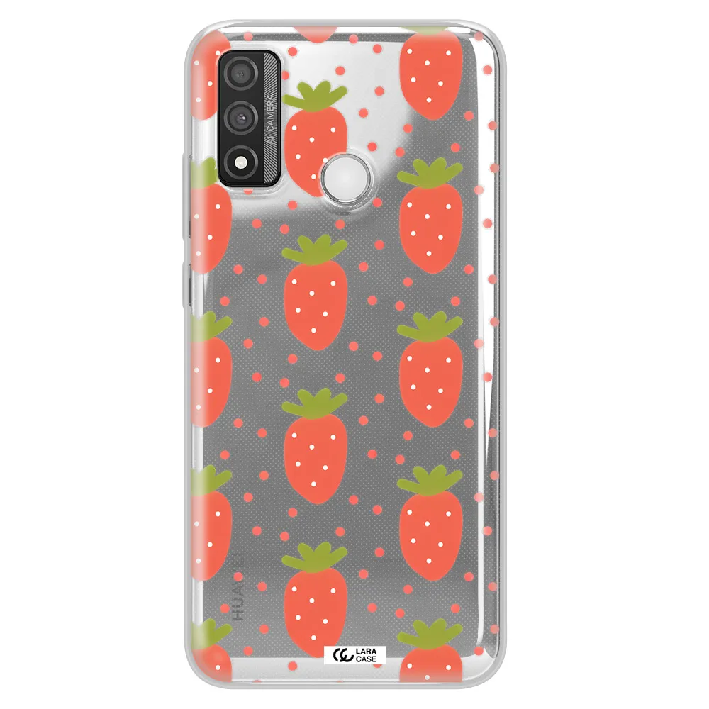 a pattern of strawberries on a white background Huawei P Smart 2020 Clear TPU Case