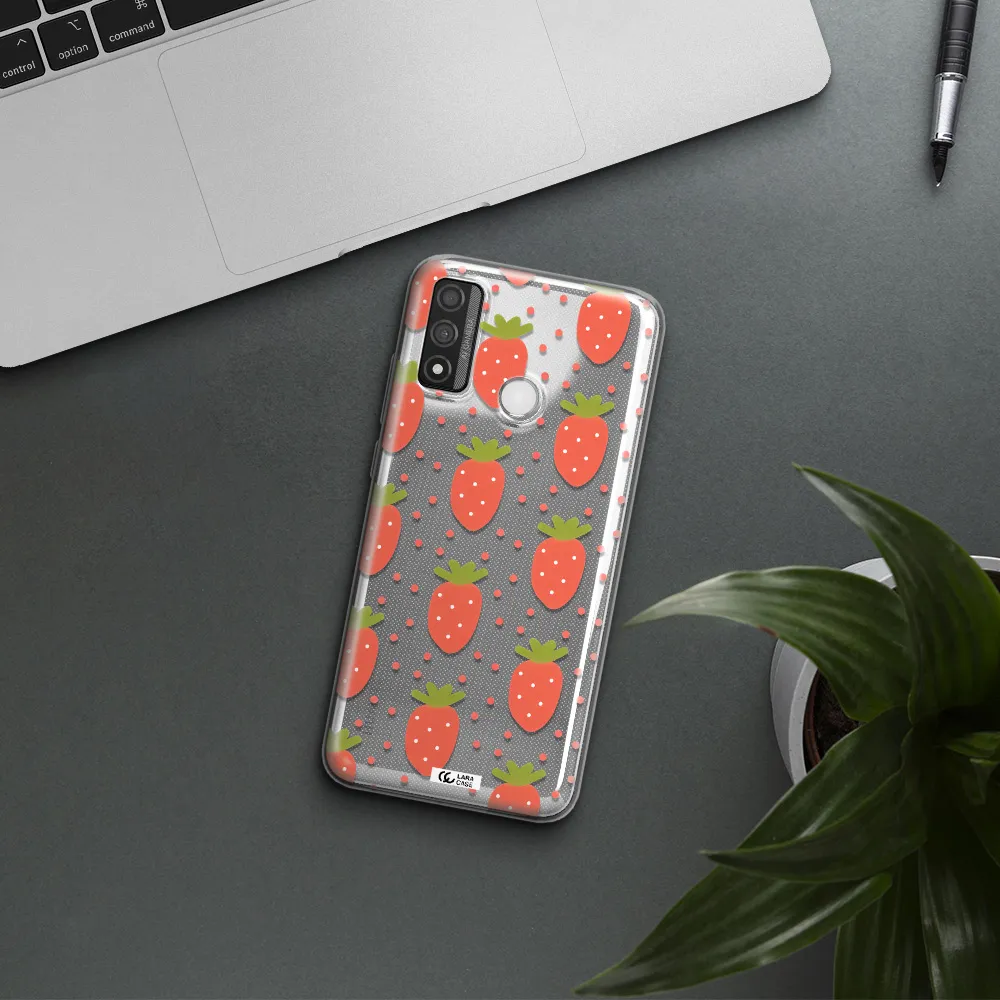 a pattern of strawberries on a white background Huawei P Smart 2020 Clear TPU Case