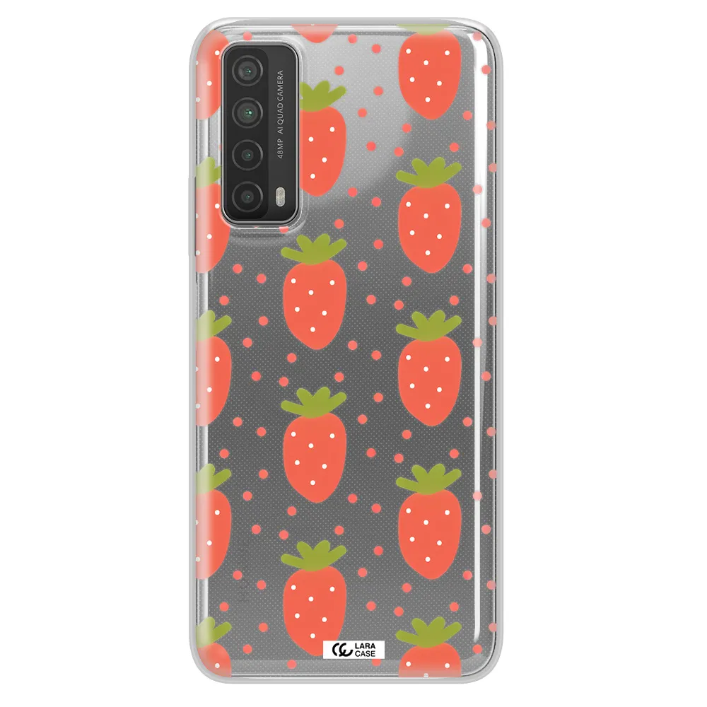 a pattern of strawberries on a white background Huawei P Smart 2021 Clear TPU Case