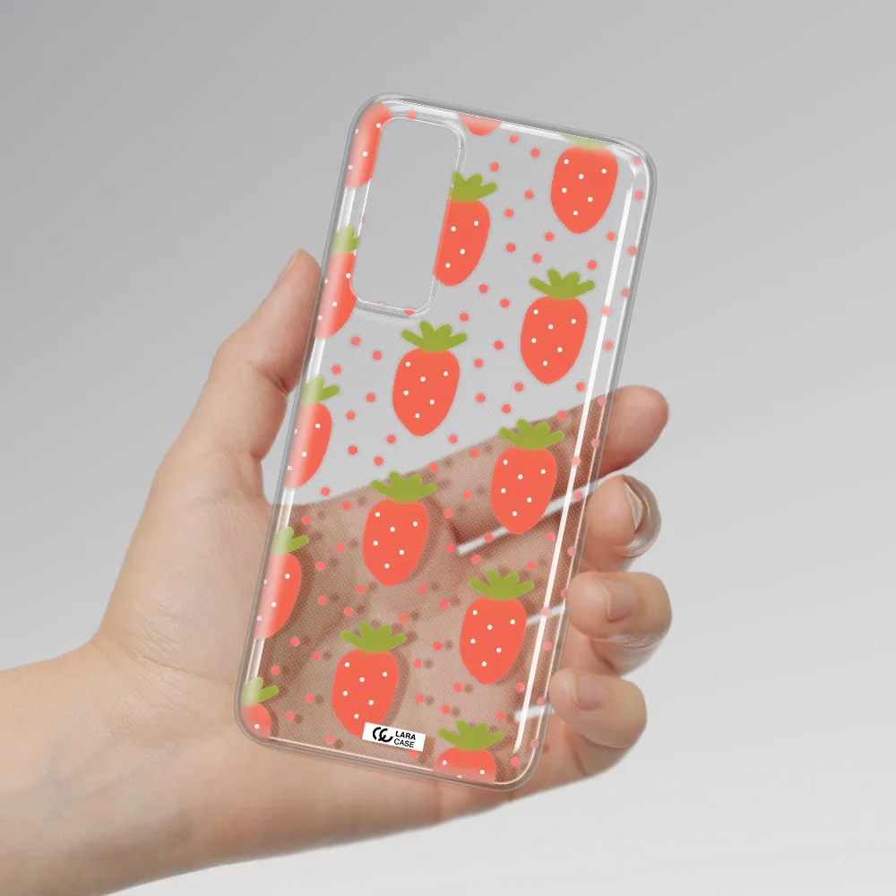 a pattern of strawberries on a white background Huawei P Smart 2021 Clear TPU Case