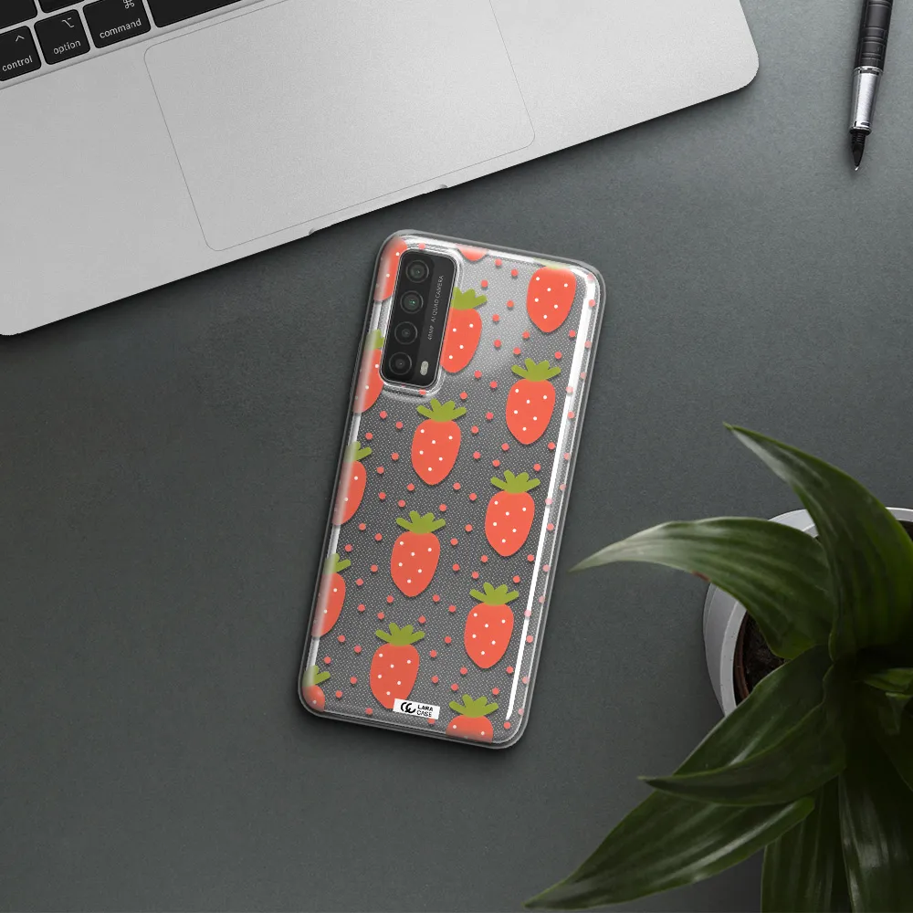 a pattern of strawberries on a white background Huawei P Smart 2021 Clear TPU Case