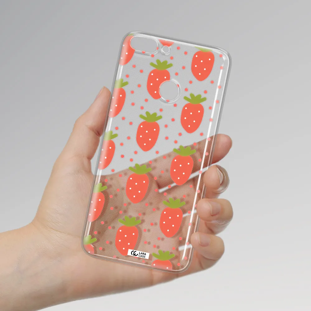 a pattern of strawberries on a white background Huawei P Smart Clear TPU Case