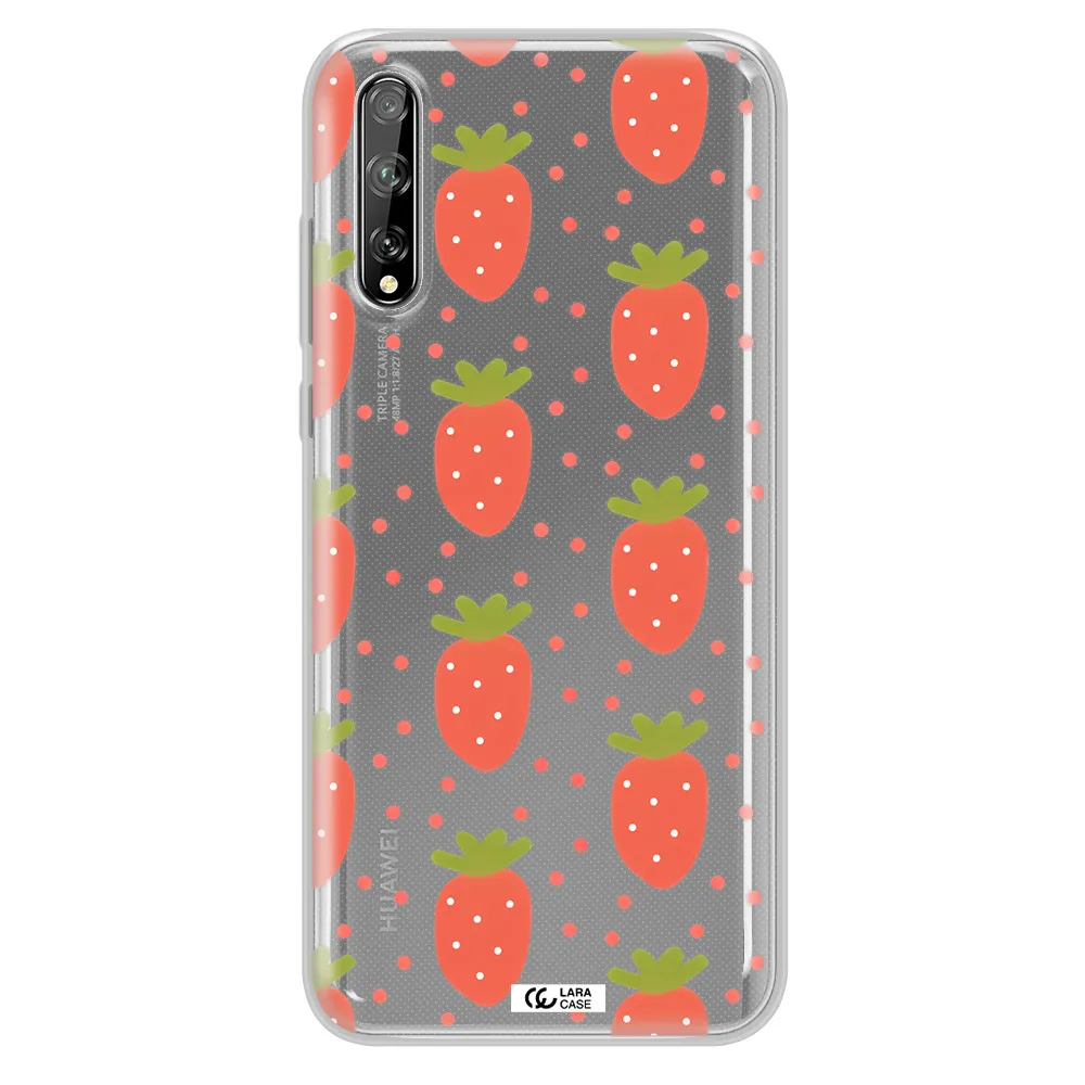 a pattern of strawberries on a white background Huawei P Smart S Clear TPU Case