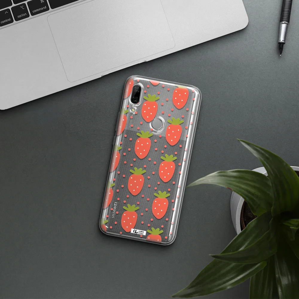 a pattern of strawberries on a white background Huawei P Smart Z Clear TPU Case