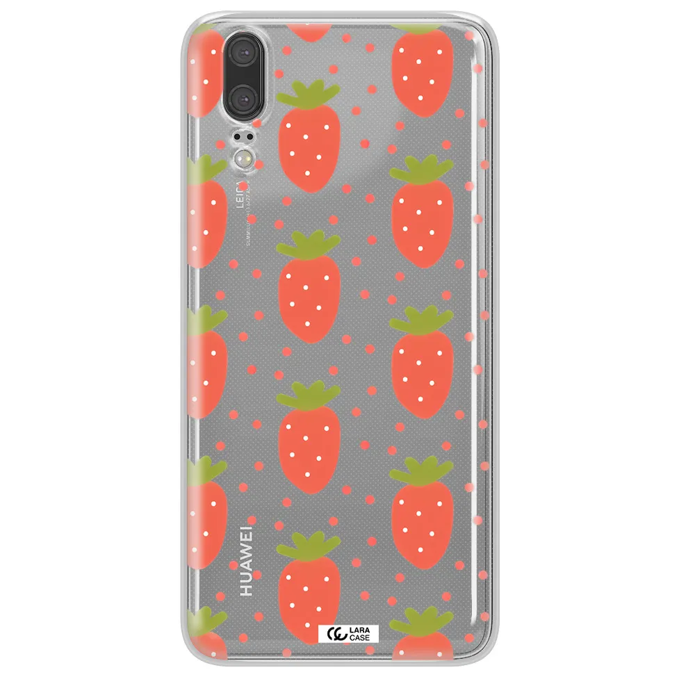 a pattern of strawberries on a white background Huawei P20 Clear TPU Case