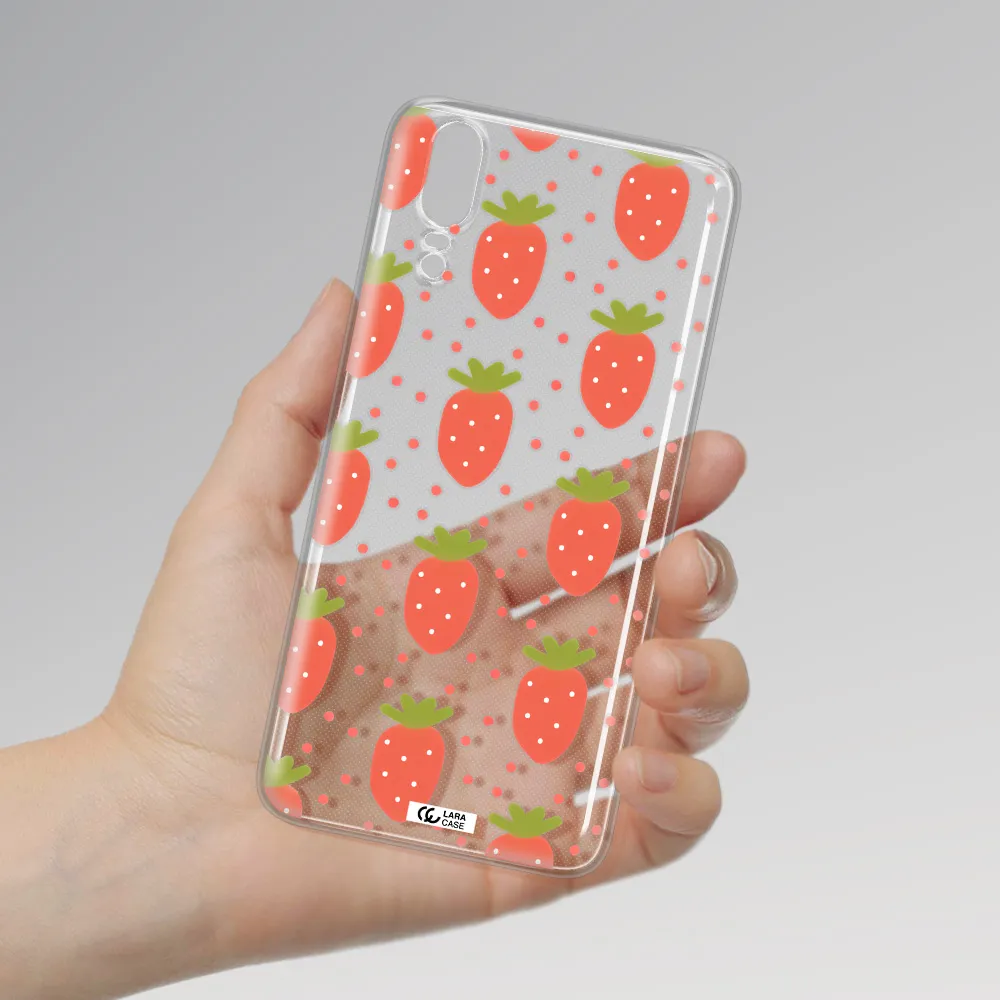 a pattern of strawberries on a white background Huawei P20 Clear TPU Case