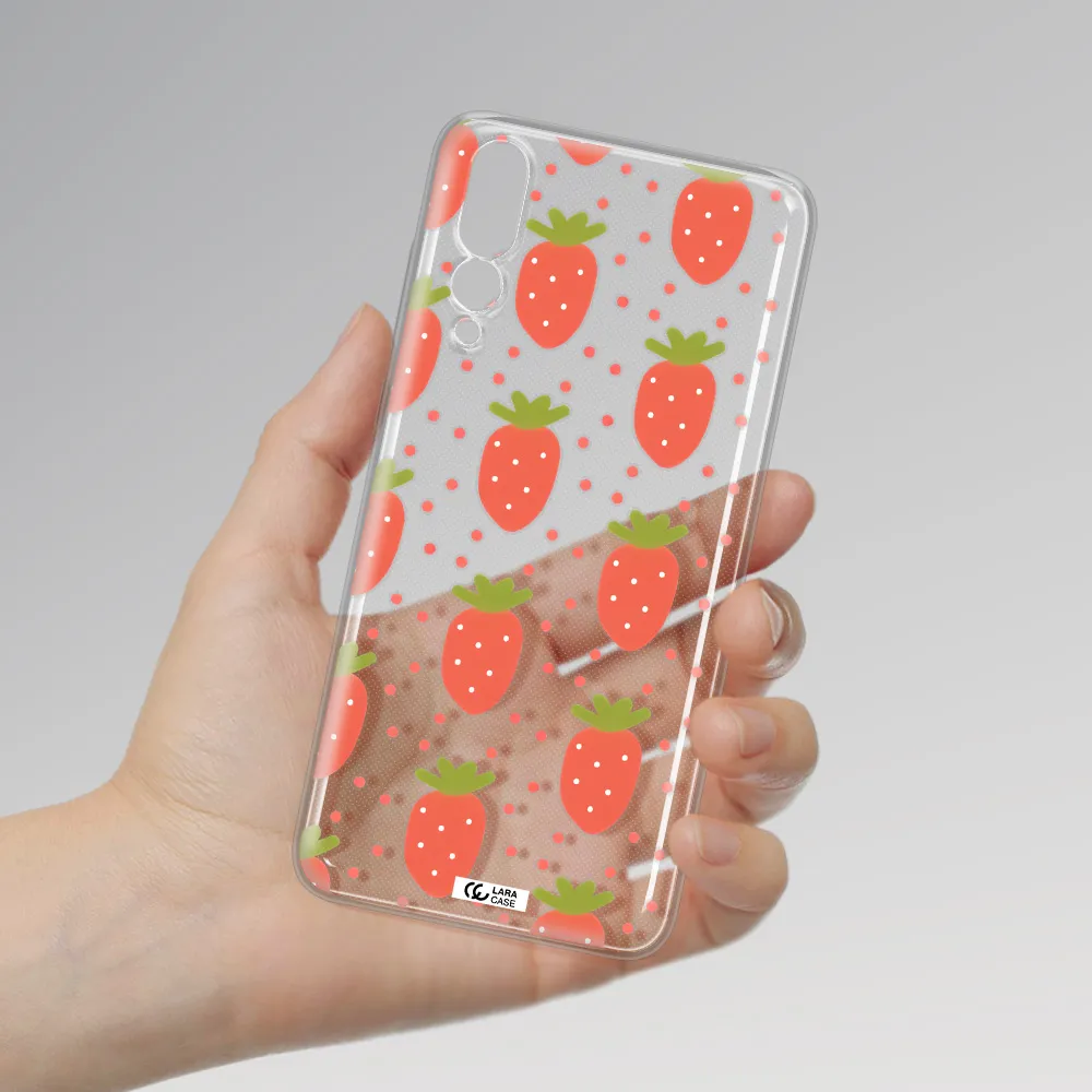 a pattern of strawberries on a white background Huawei P20 Pro Clear TPU Case