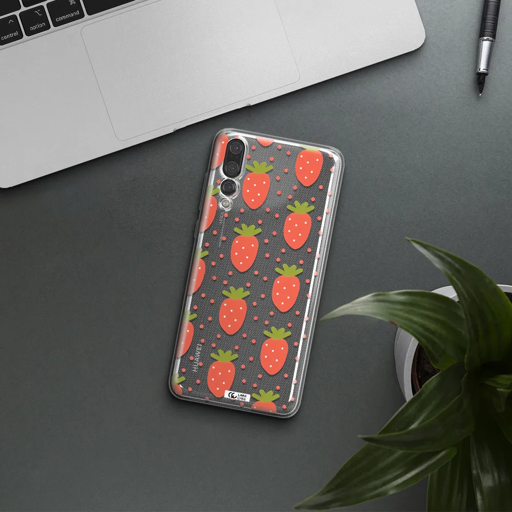 a pattern of strawberries on a white background Huawei P20 Pro Clear TPU Case