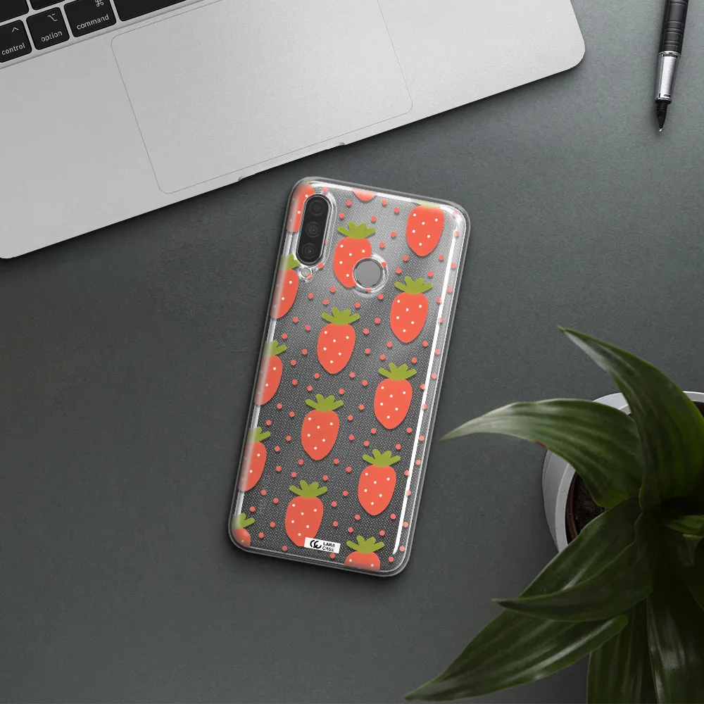 a pattern of strawberries on a white background Huawei P30 Lite Clear TPU Case