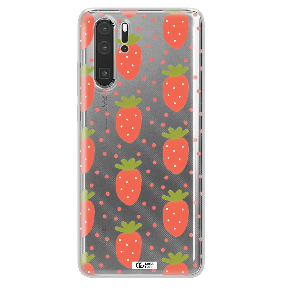a pattern of strawberries on a white background Huawei P30 Pro Clear TPU Case
