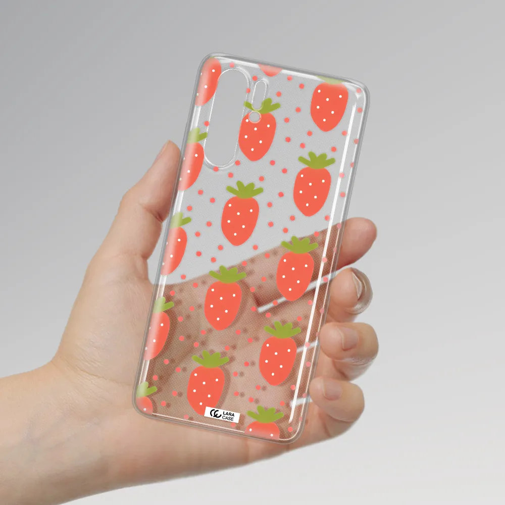 a pattern of strawberries on a white background Huawei P30 Pro Clear TPU Case
