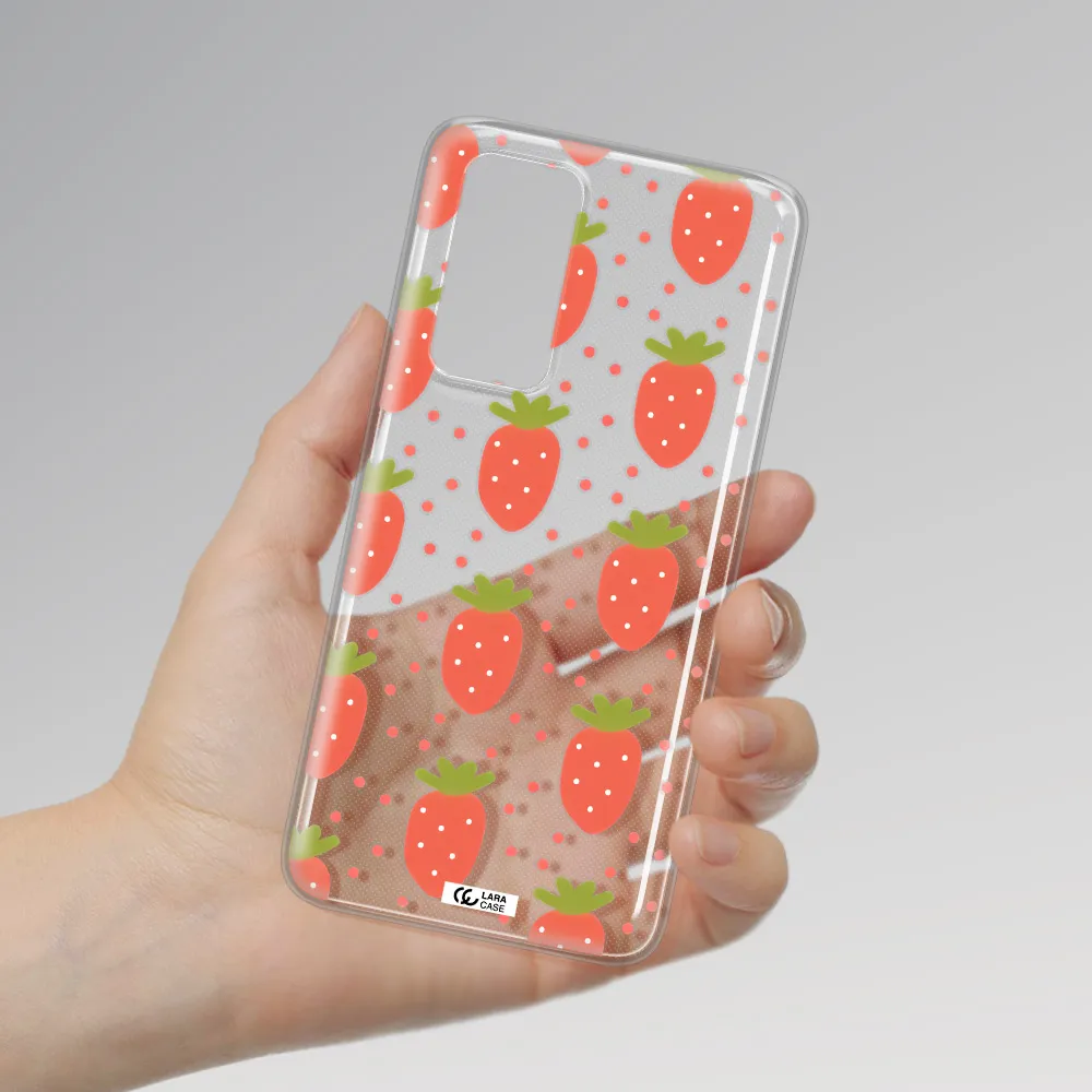 a pattern of strawberries on a white background Huawei P40 Clear TPU Case