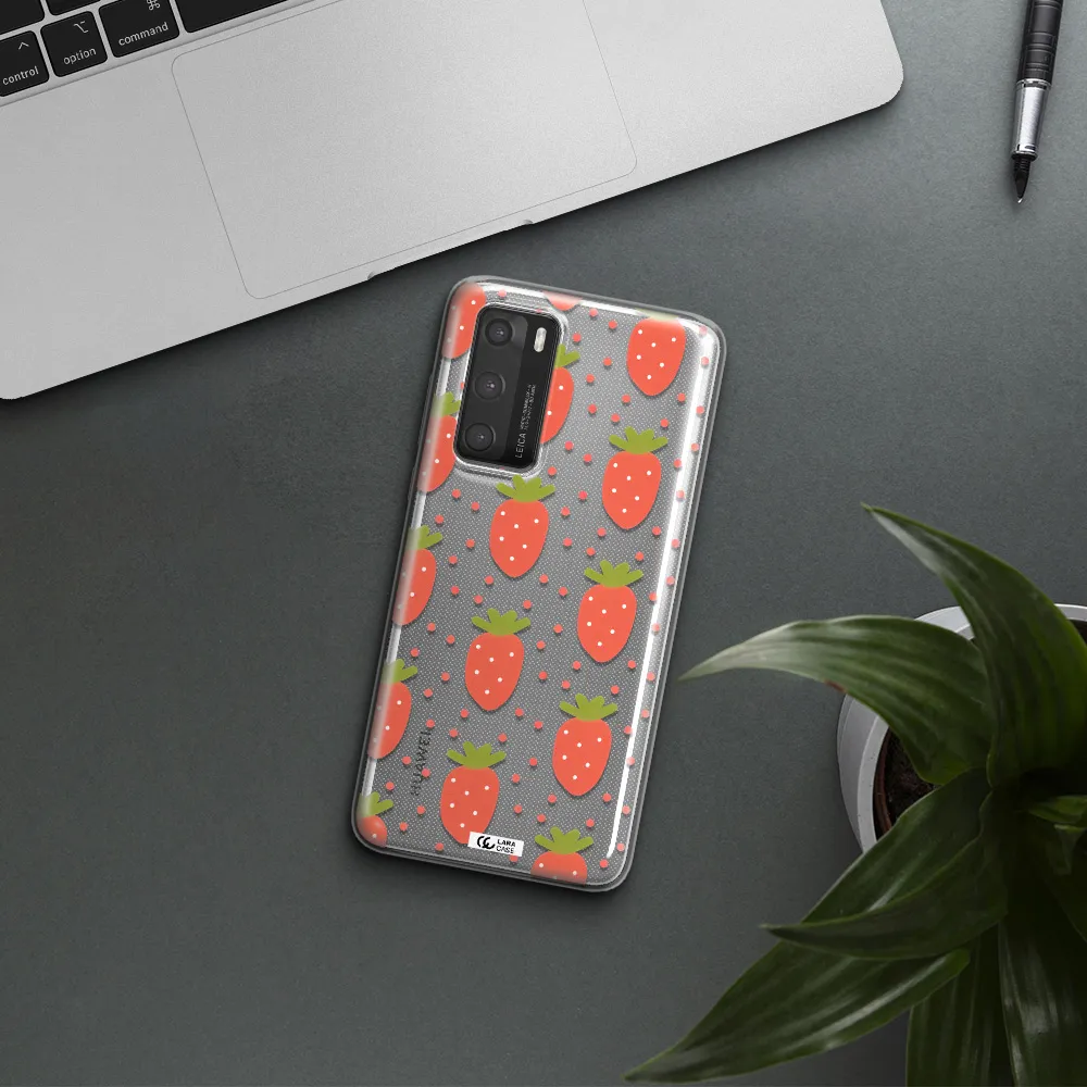 a pattern of strawberries on a white background Huawei P40 Clear TPU Case