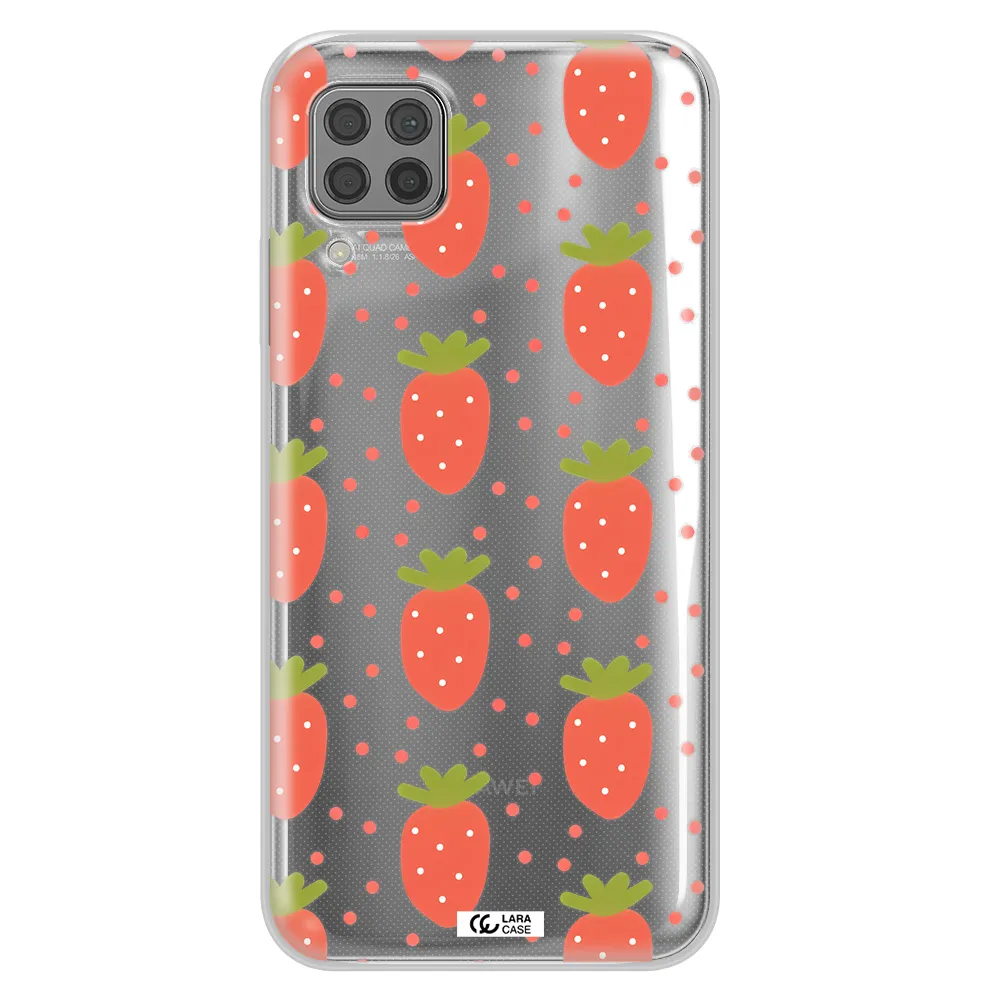 a pattern of strawberries on a white background Huawei P40 Lite Clear TPU Case