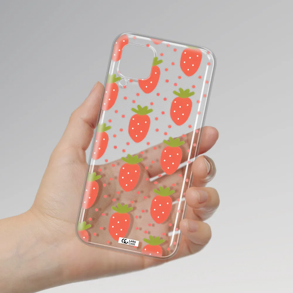 a pattern of strawberries on a white background Huawei P40 Lite Clear TPU Case