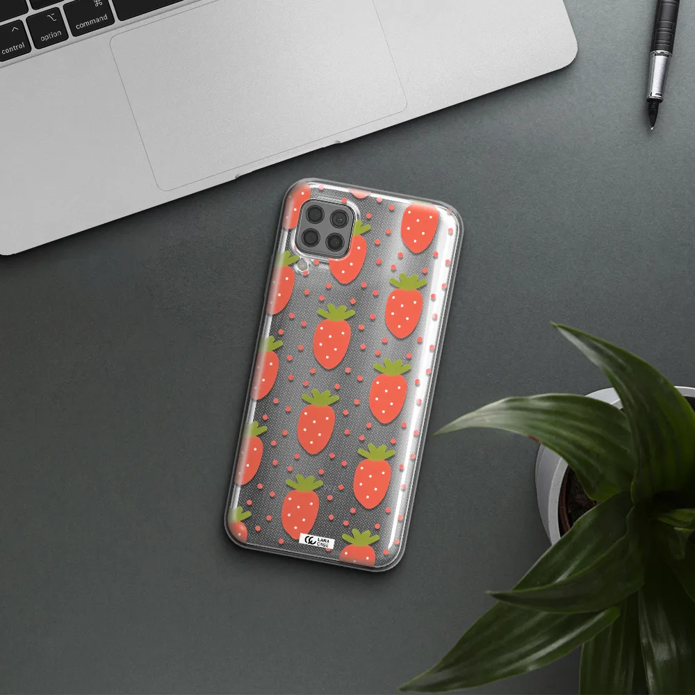 a pattern of strawberries on a white background Huawei P40 Lite Clear TPU Case