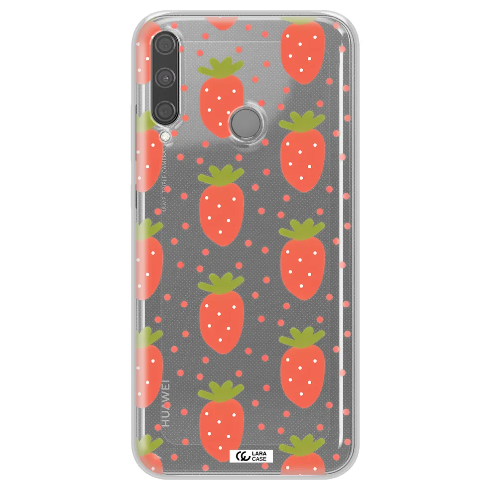 a pattern of strawberries on a white background Huawei P40 Lite E Clear TPU Case