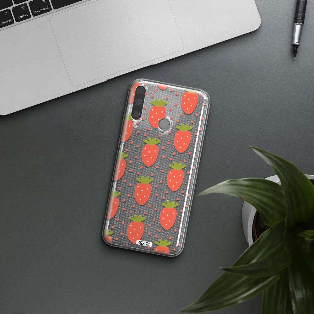 a pattern of strawberries on a white background Huawei P40 Lite E Clear TPU Case