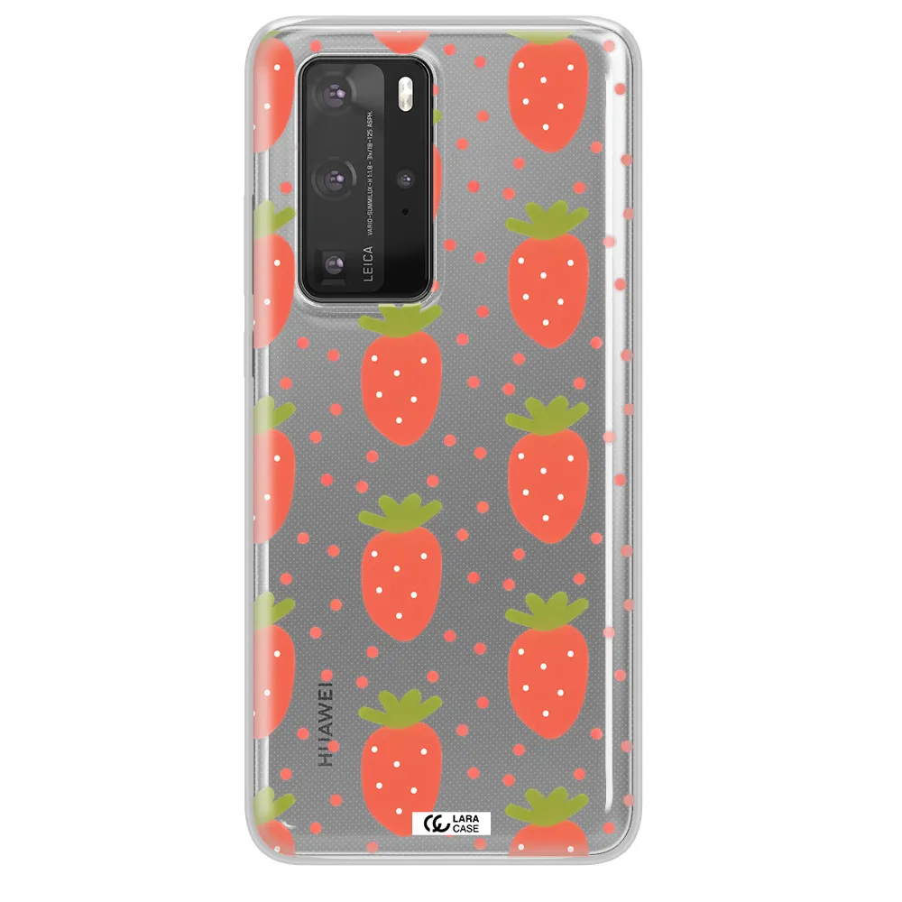 a pattern of strawberries on a white background Huawei P40 Pro Clear TPU Case