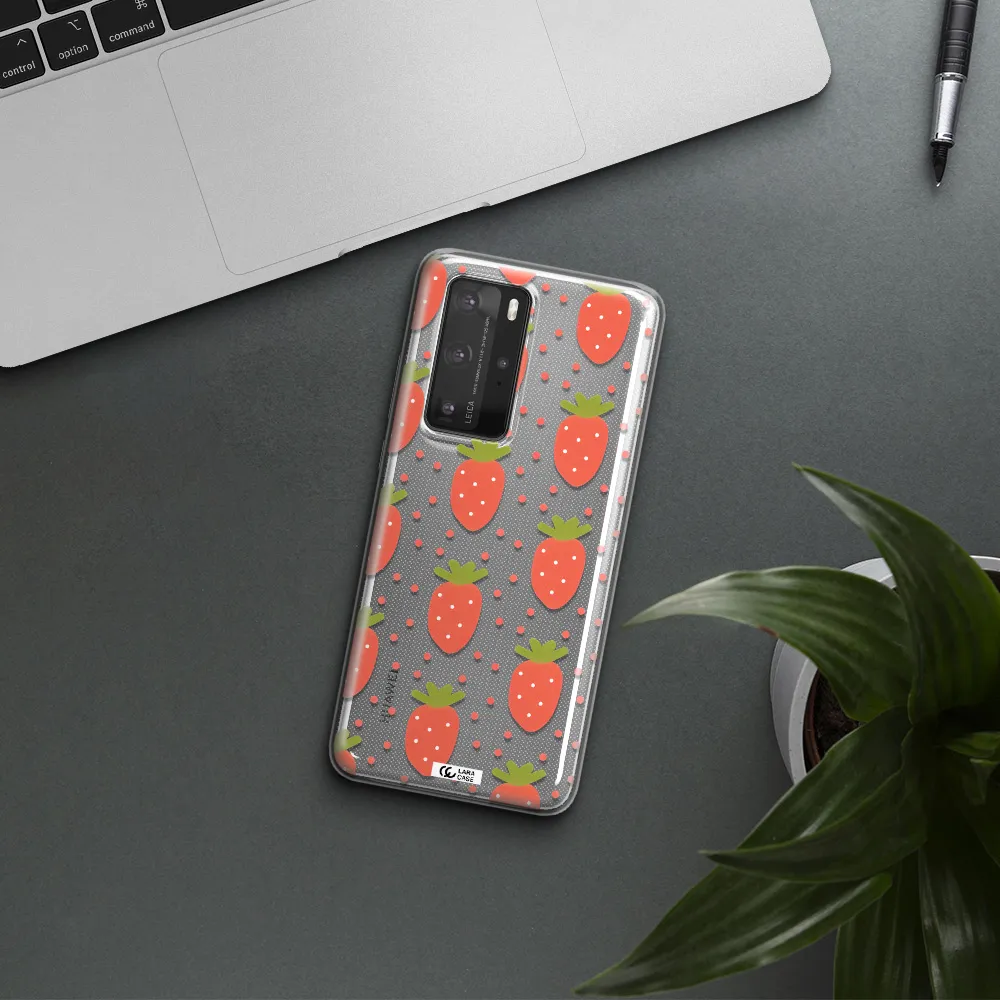 a pattern of strawberries on a white background Huawei P40 Pro Clear TPU Case
