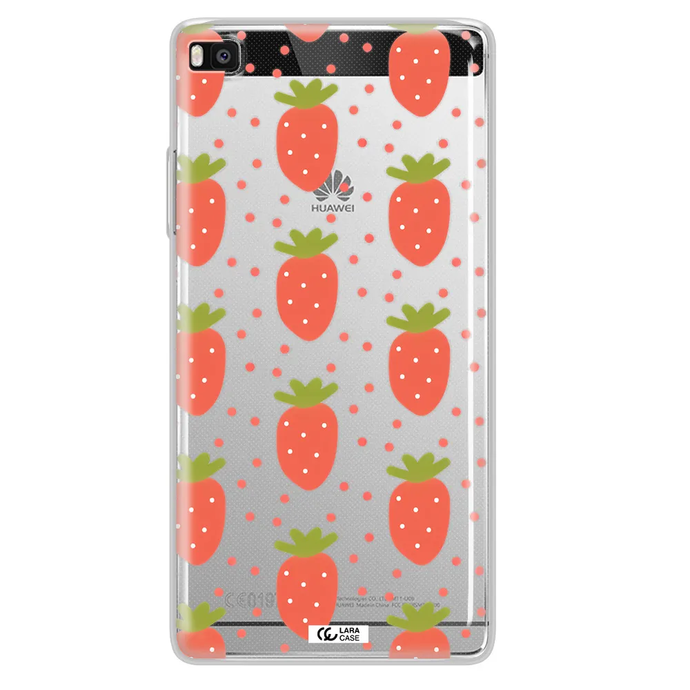 a pattern of strawberries on a white background Huawei P8 Clear TPU Case