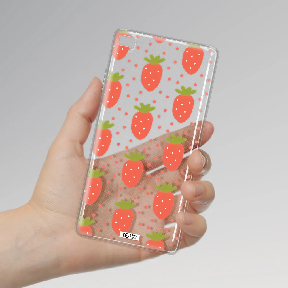 a pattern of strawberries on a white background Huawei P8 Clear TPU Case