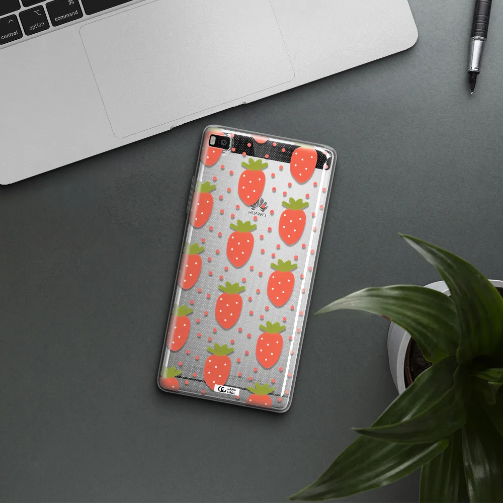 a pattern of strawberries on a white background Huawei P8 Clear TPU Case