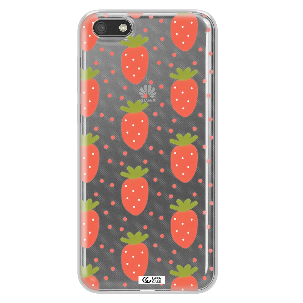 a pattern of strawberries on a white background Huawei Y5 2018 Clear TPU Case