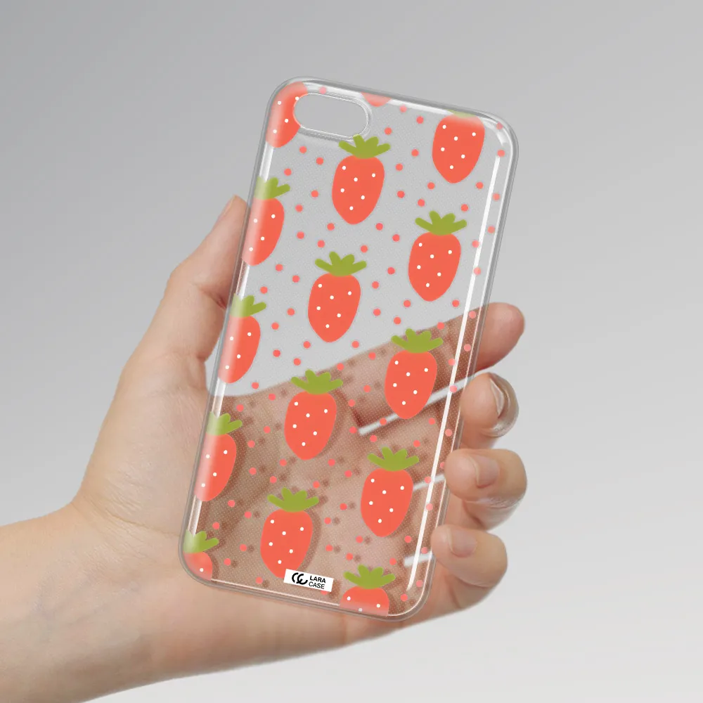a pattern of strawberries on a white background Huawei Y5 2018 Clear TPU Case