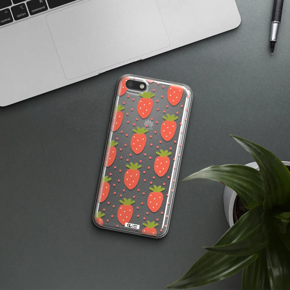a pattern of strawberries on a white background Huawei Y5 2018 Clear TPU Case