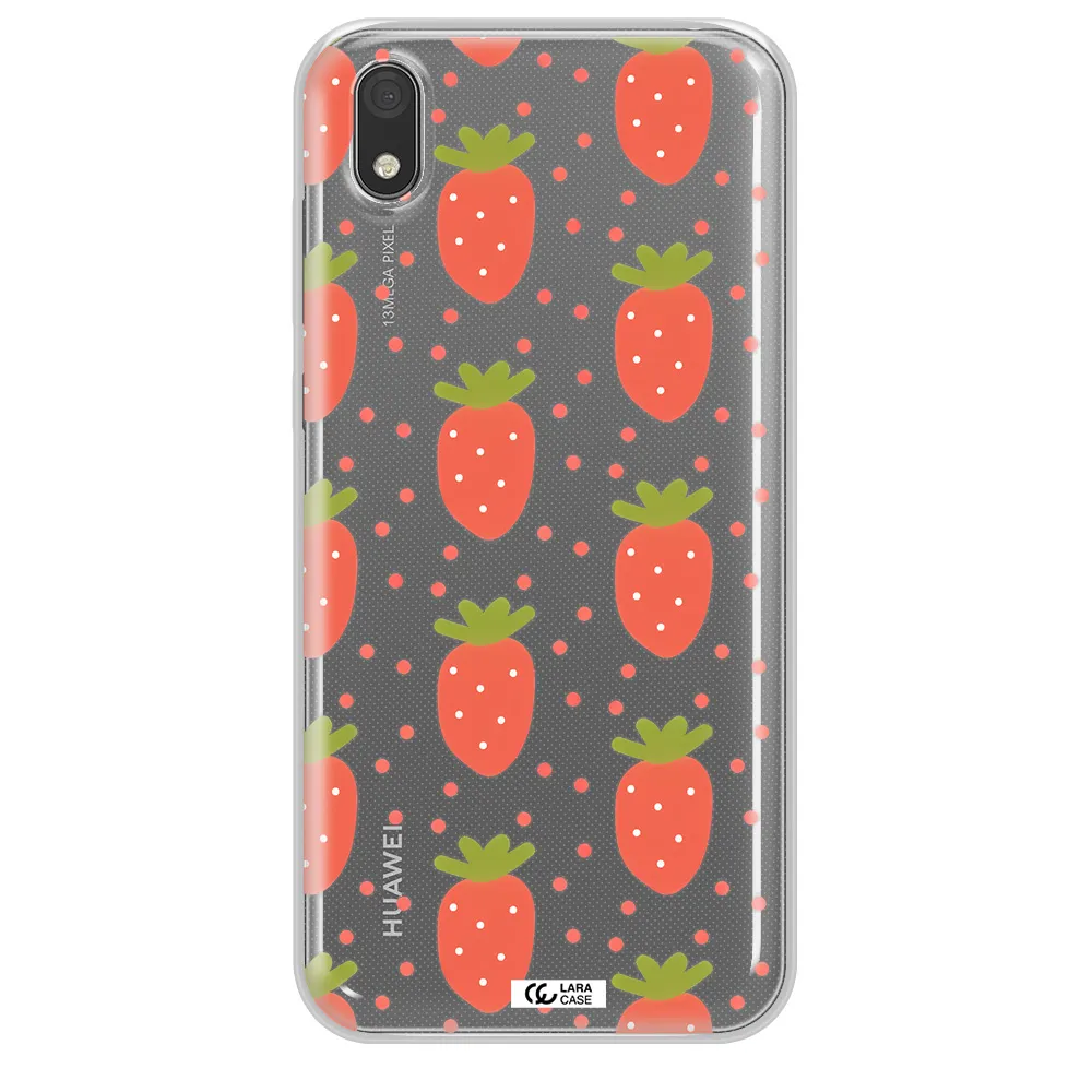a pattern of strawberries on a white background Huawei Y5 2019 Clear TPU Case