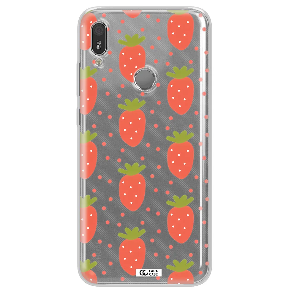 a pattern of strawberries on a white background Huawei Y6 2019 Clear TPU Case