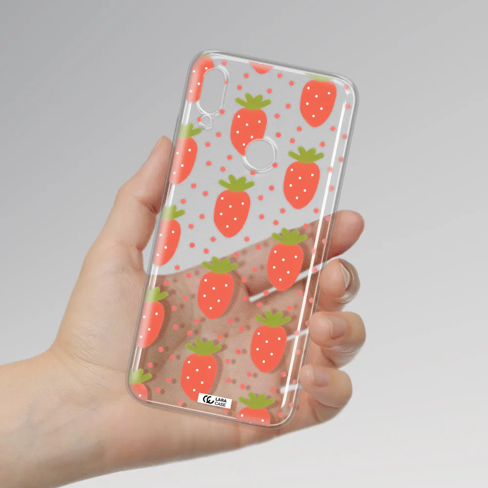 a pattern of strawberries on a white background Huawei Y6 2019 Clear TPU Case