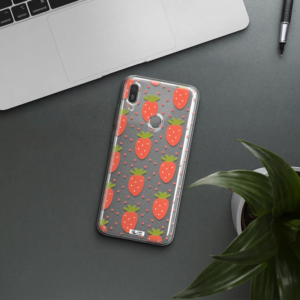 a pattern of strawberries on a white background Huawei Y6 2019 Clear TPU Case
