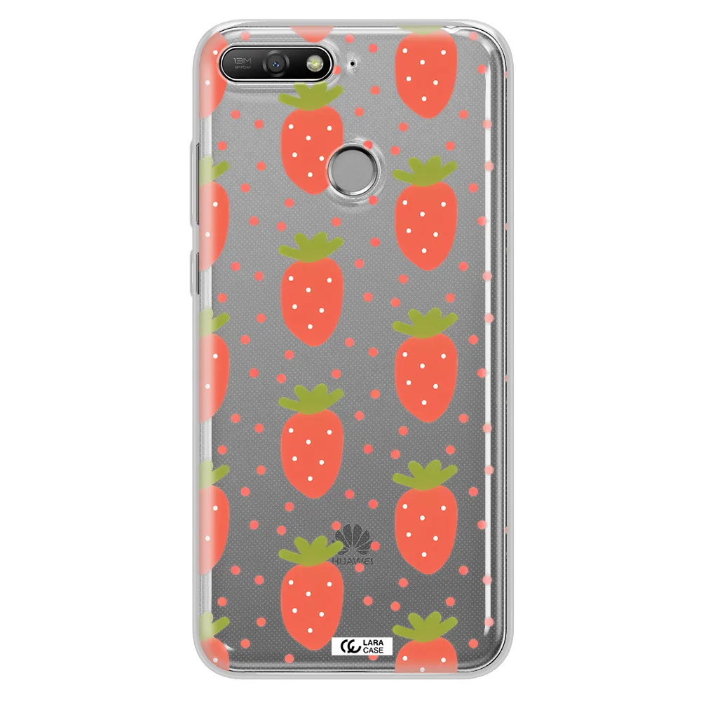 a pattern of strawberries on a white background Huawei Y6 Prime 2018 Clear TPU Case