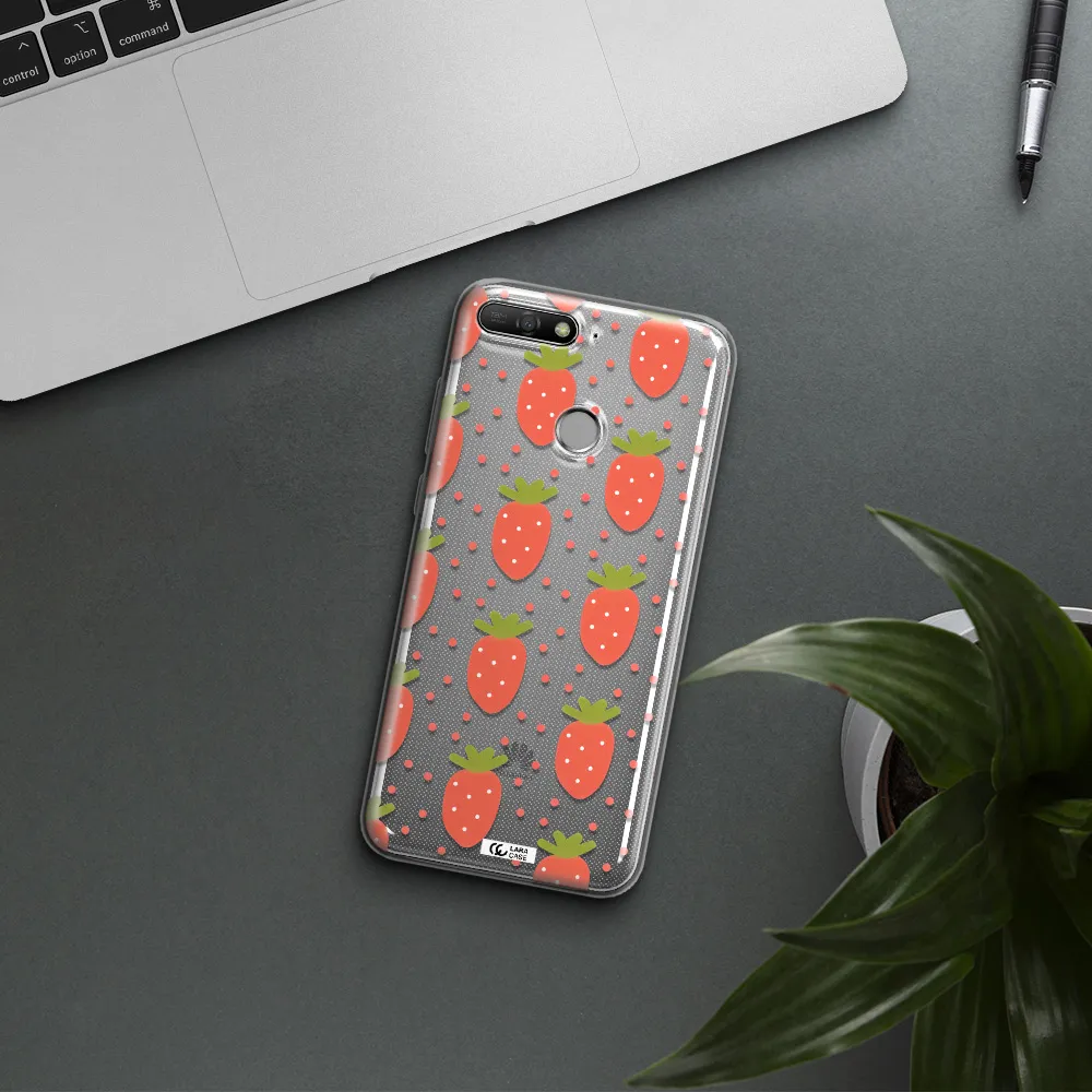 a pattern of strawberries on a white background Huawei Y6 Prime 2018 Clear TPU Case