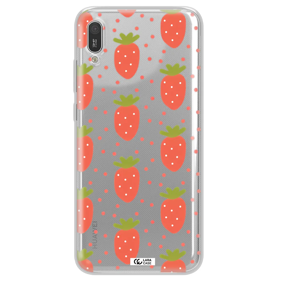 a pattern of strawberries on a white background Huawei Y6 Pro 2019 Clear TPU Case
