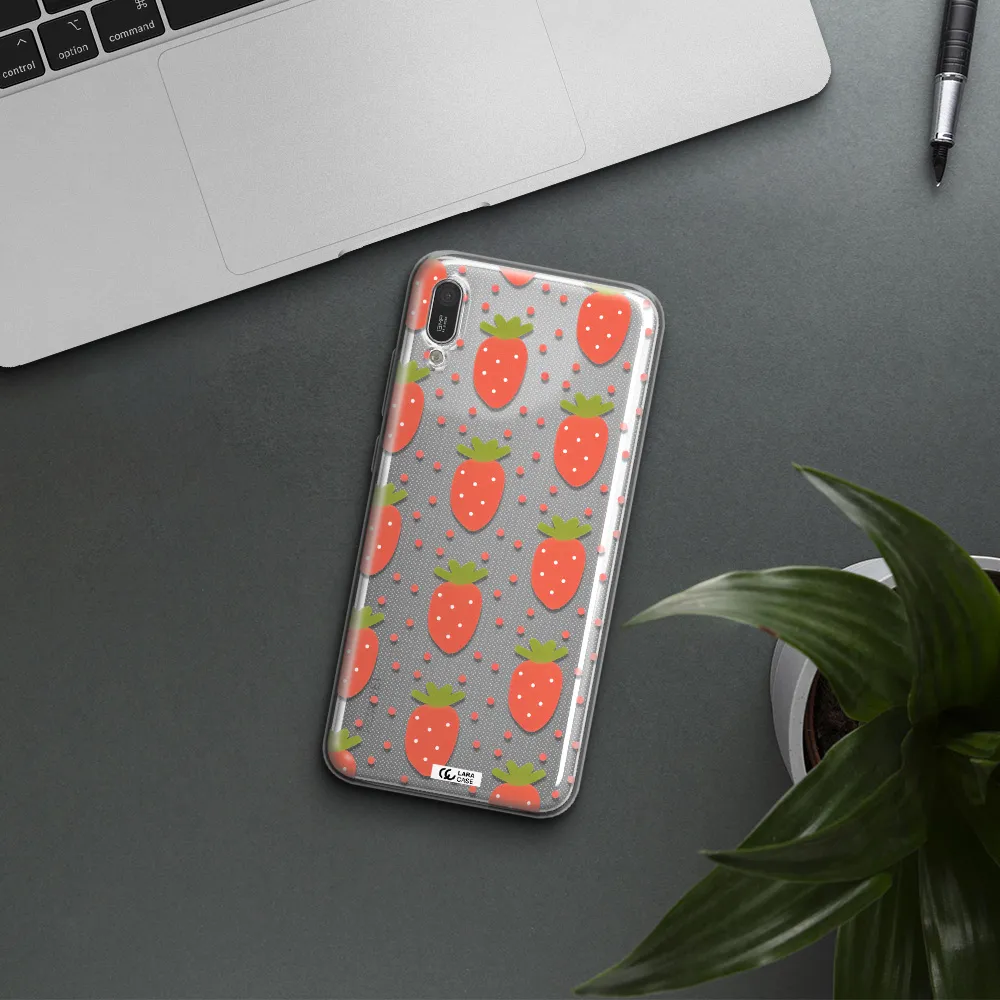 a pattern of strawberries on a white background Huawei Y6 Pro 2019 Clear TPU Case