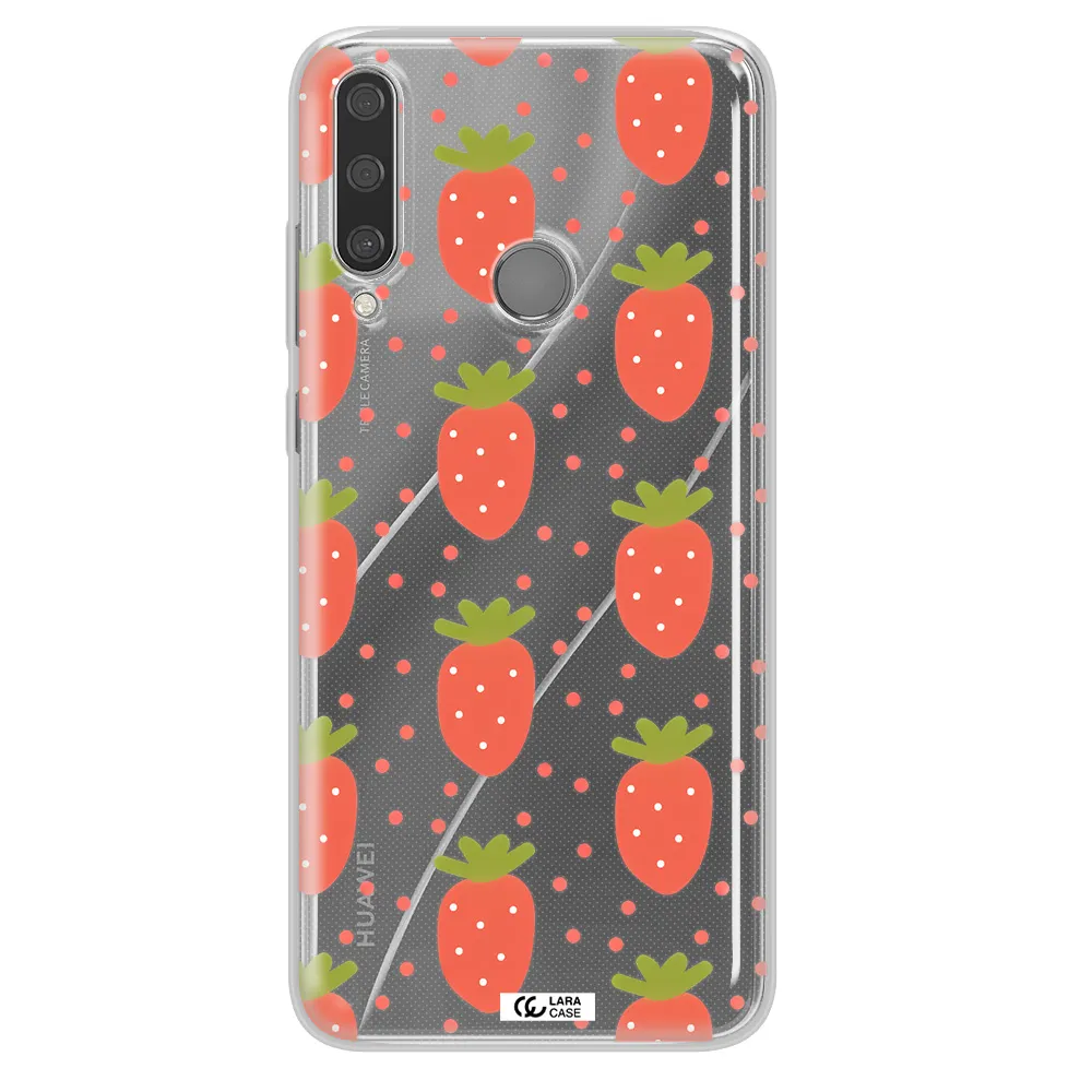 a pattern of strawberries on a white background Huawei Y6P Clear TPU Case
