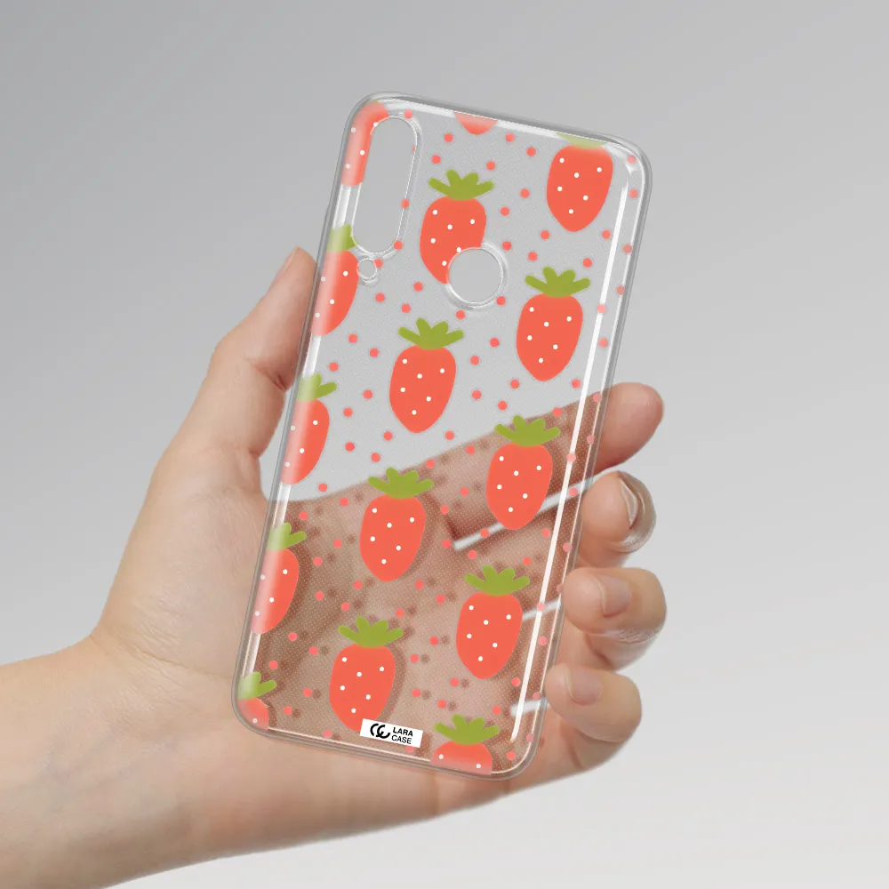 a pattern of strawberries on a white background Huawei Y6P Clear TPU Case