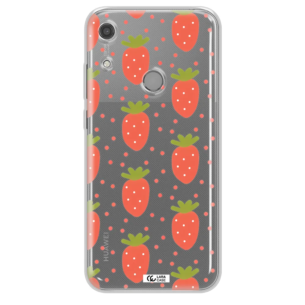 a pattern of strawberries on a white background Huawei Y6S Clear TPU Case