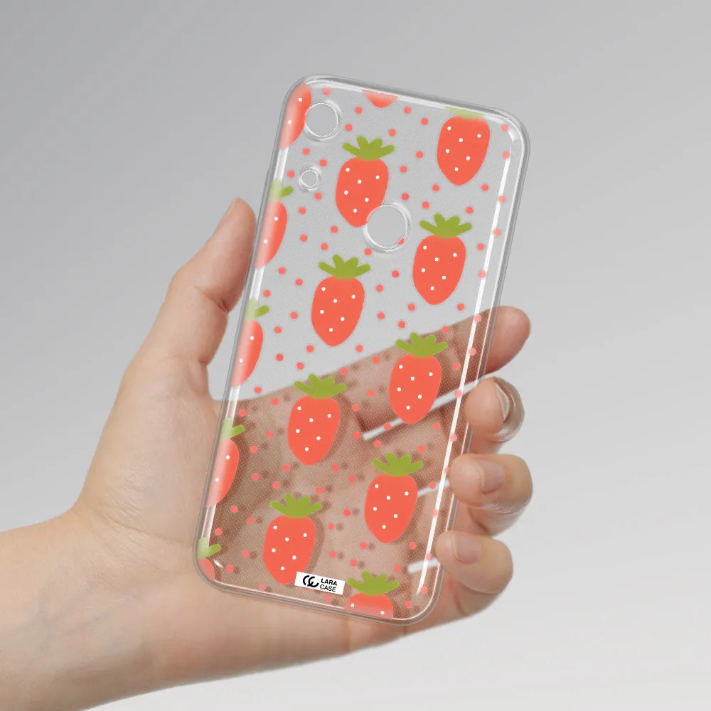 a pattern of strawberries on a white background Huawei Y6S Clear TPU Case