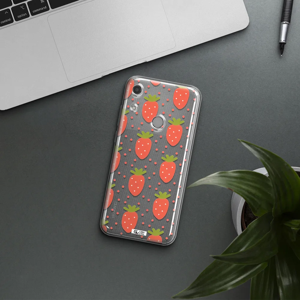 a pattern of strawberries on a white background Huawei Y6S Clear TPU Case