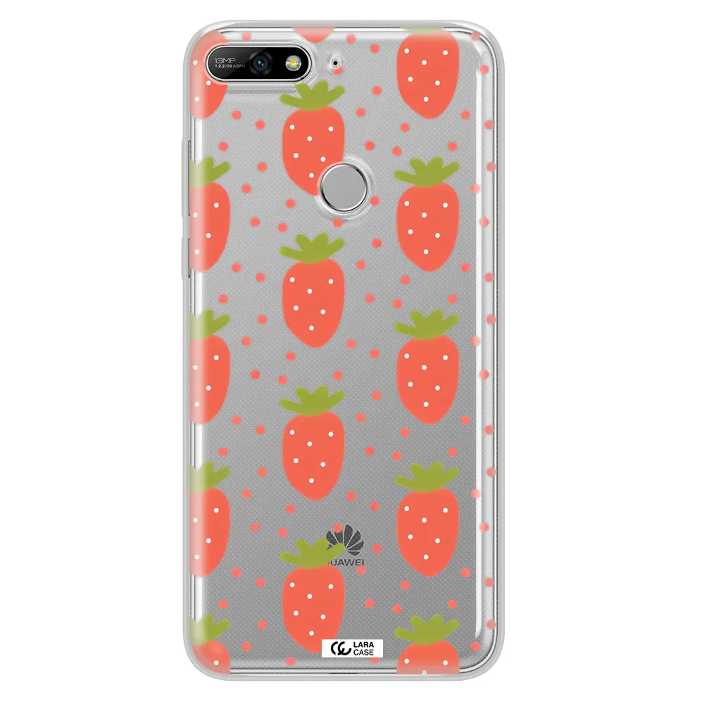 a pattern of strawberries on a white background Huawei Y7 2018 Clear TPU Case