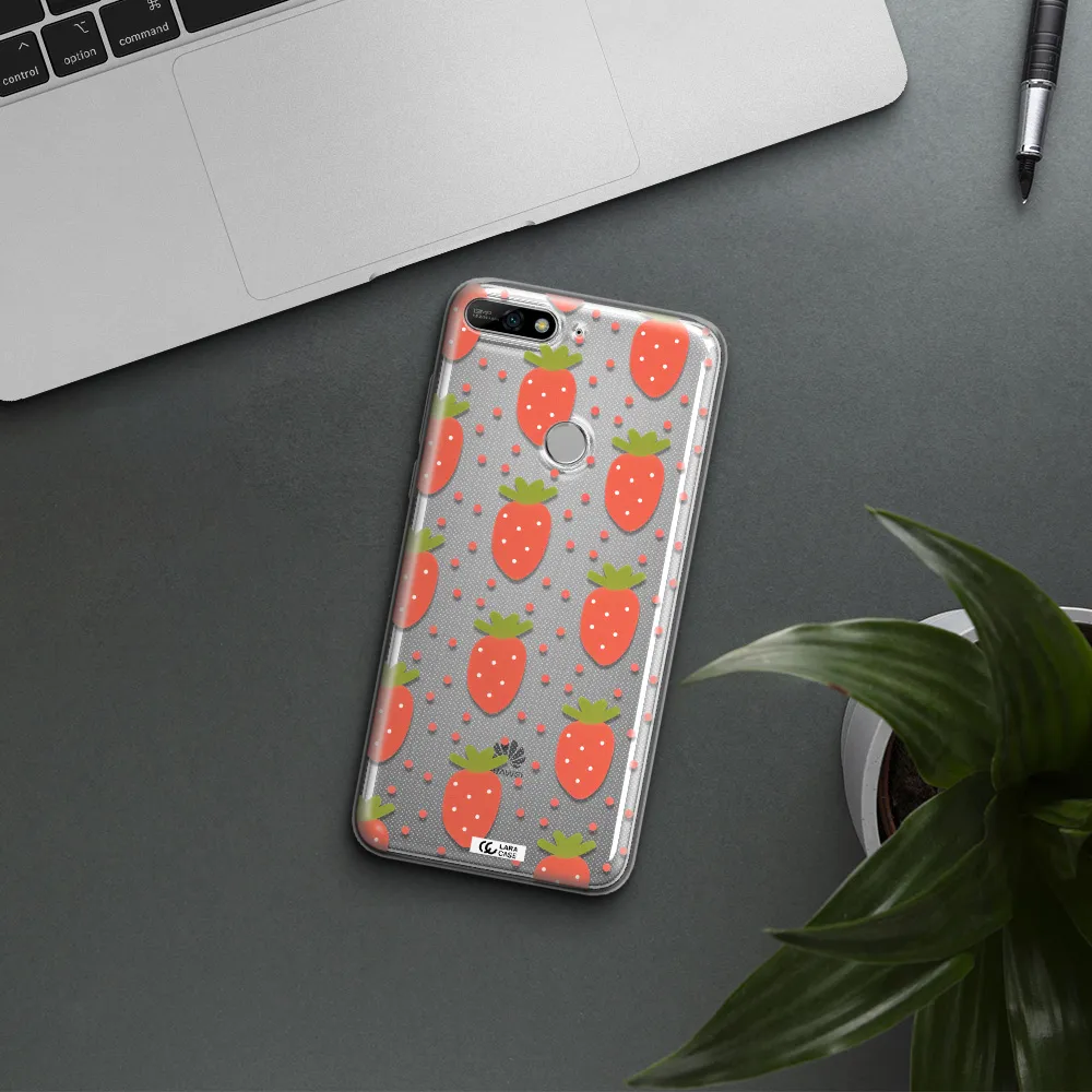 a pattern of strawberries on a white background Huawei Y7 2018 Clear TPU Case