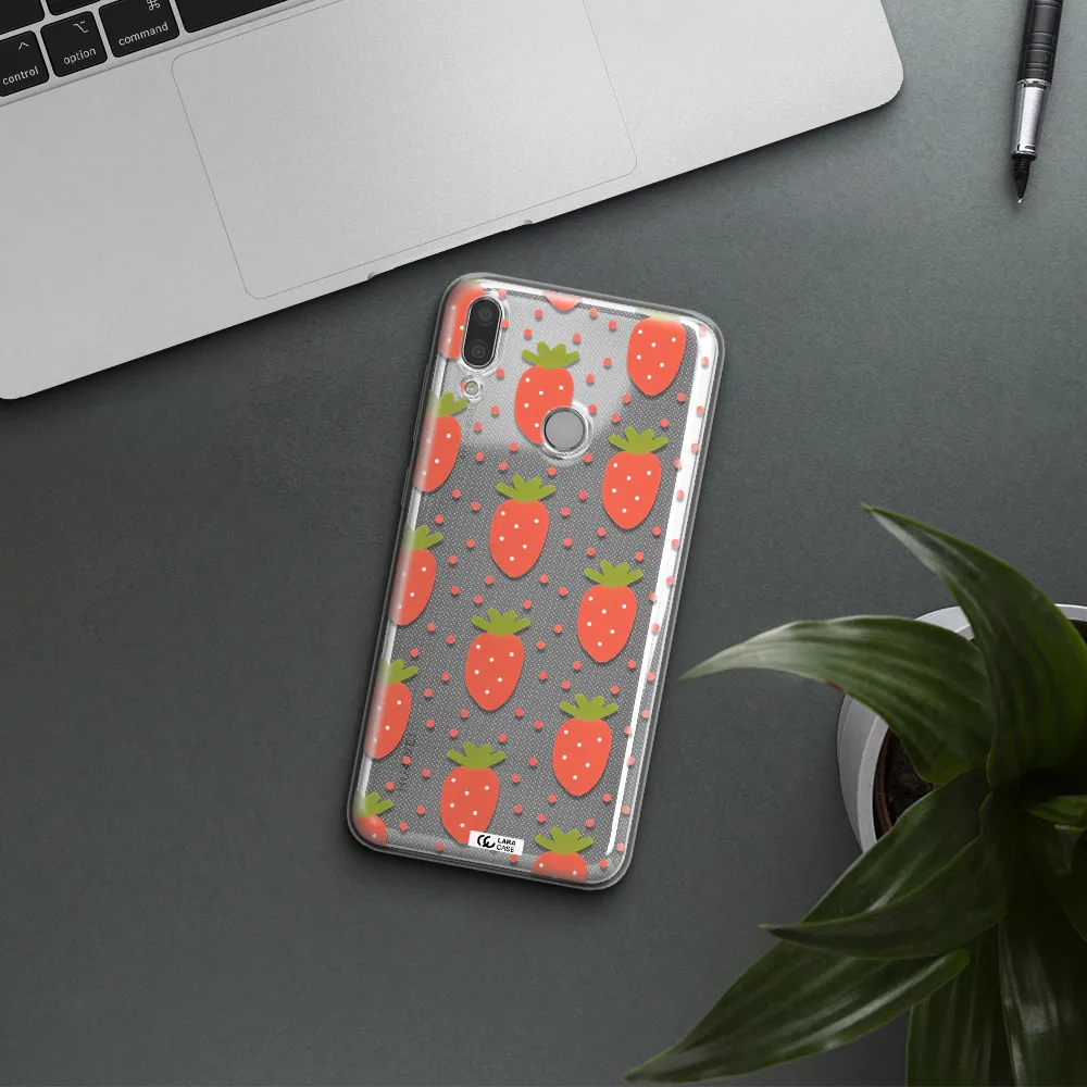 a pattern of strawberries on a white background Huawei Y7 2019 Clear TPU Case