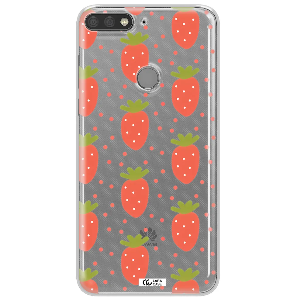 a pattern of strawberries on a white background Huawei Y7 Prime 2018 Clear TPU Case