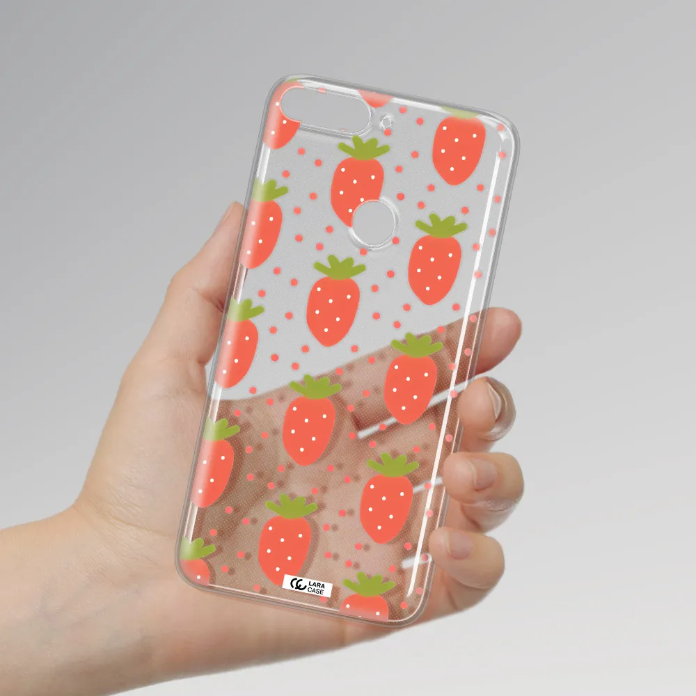 a pattern of strawberries on a white background Huawei Y7 Prime 2018 Clear TPU Case
